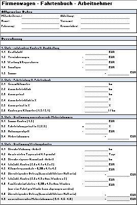 Vorlage - Formulare zur PKW-Nutzung und Fahrtenbuch
